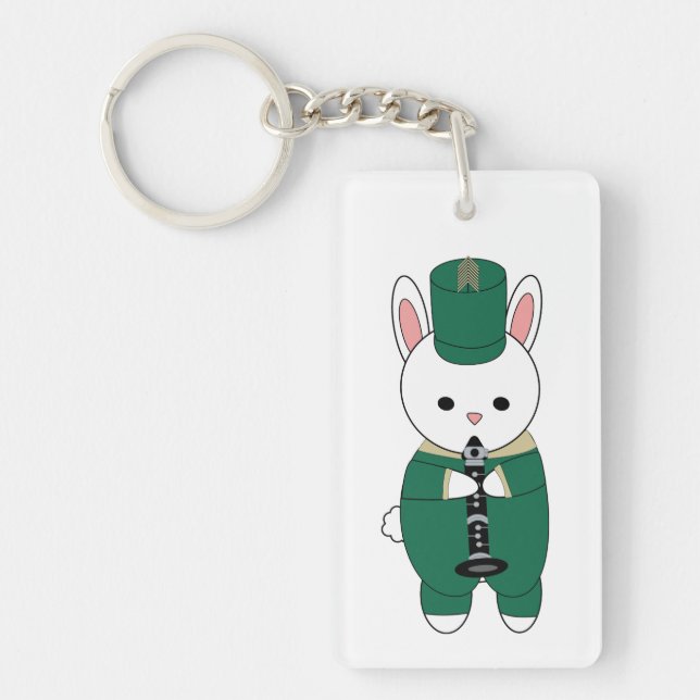 Marching Band Rabbit Clarinet Green Gold Key Ring (Front)