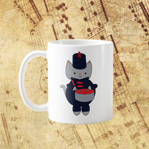 Marching Band Snare Drum Cat Navy Blue Red Coffee Mug