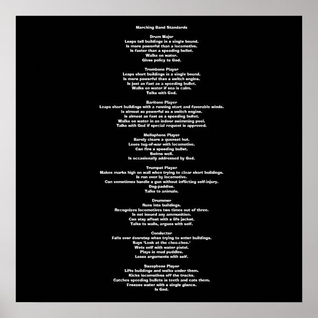 Marching Band Standards Poster (Front)