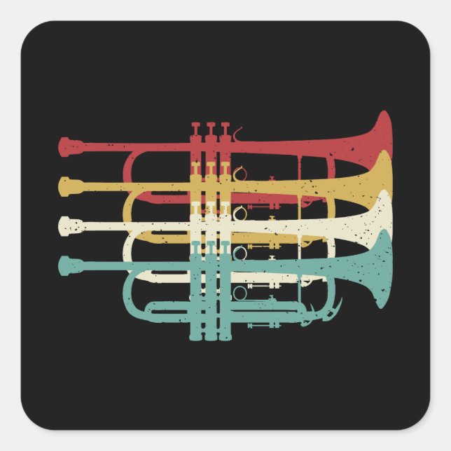 Marching Band Trumpet Player Retro Design  Square Sticker (Front)