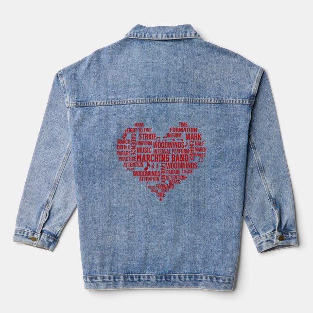 Marching Band Word Cloud Tshirt- Red Denim Jacket (Back)