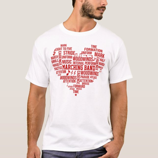 Marching Band Word Cloud Tshirt- Red T-Shirt (Front)