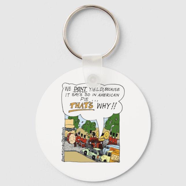 Marching Band Yields Funny Offbeat Cartoon Gifts Key Ring (Front)