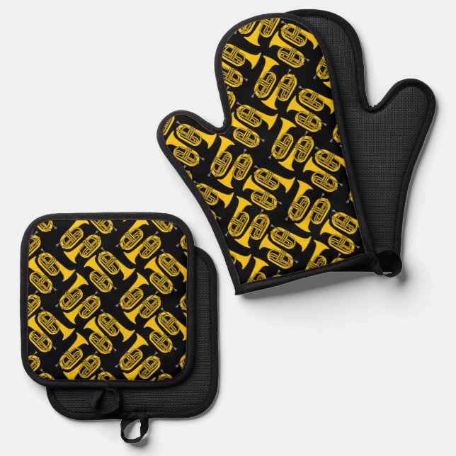 Marching Baritone Crosshatch Oven Mitt & Pot Holder Set (Front/Back)