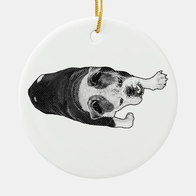 Marching Dot Dog Adds Spark To Festive Trees Ceramic Ornament (Front)