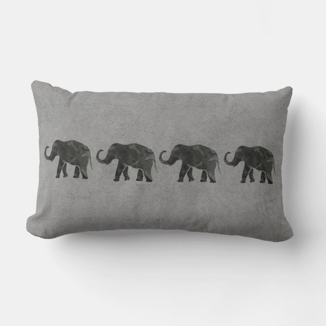 Marching elephant family lumbar cushion (Front)