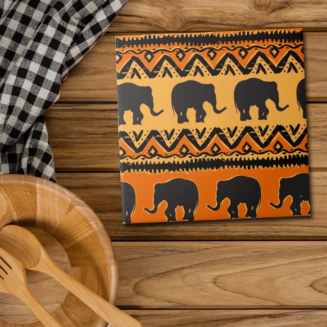 Marching Elephants African Pattern Ceramic Tile (Creator Uploaded)