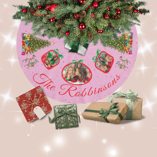 Marching Festive Reindeer Pink 3 Photo Tree Skirt