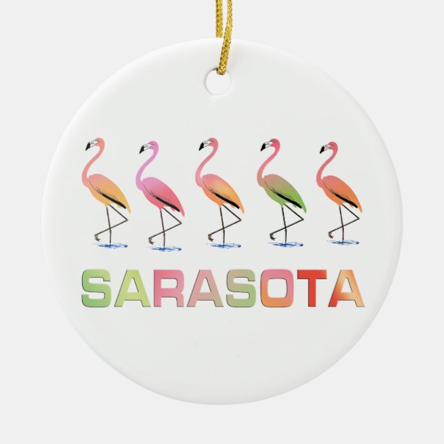 Marching Flamingos Sarasota Ceramic Tree Decoration (Front)