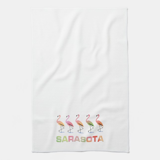 Marching Flamingos Sarasota Tea Towel (Vertical)