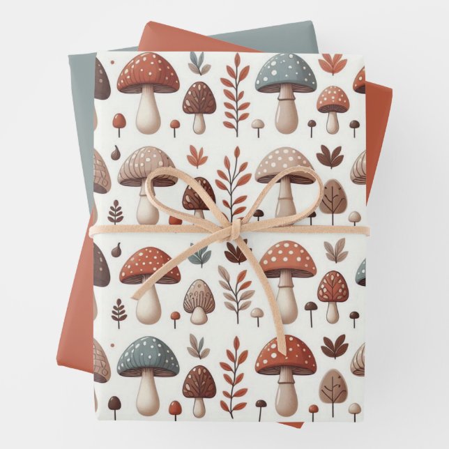 Marching Mushrooms Wrapping Paper Sheet (In situ)