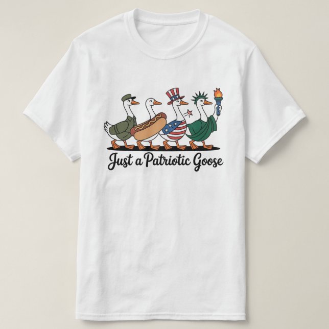 Marching Patriotic Geese T-Shirt Funny 4th of July (Design Front)