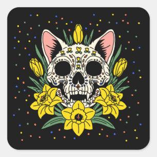 March's Daffodil & Cat Skull Square Sticker