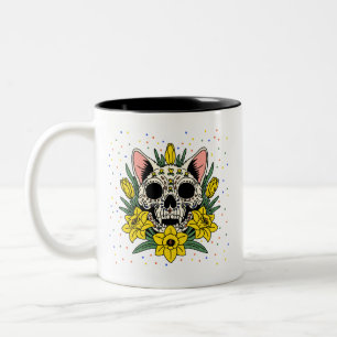 March's Daffodil & Cat Skull Two-Tone Coffee Mug