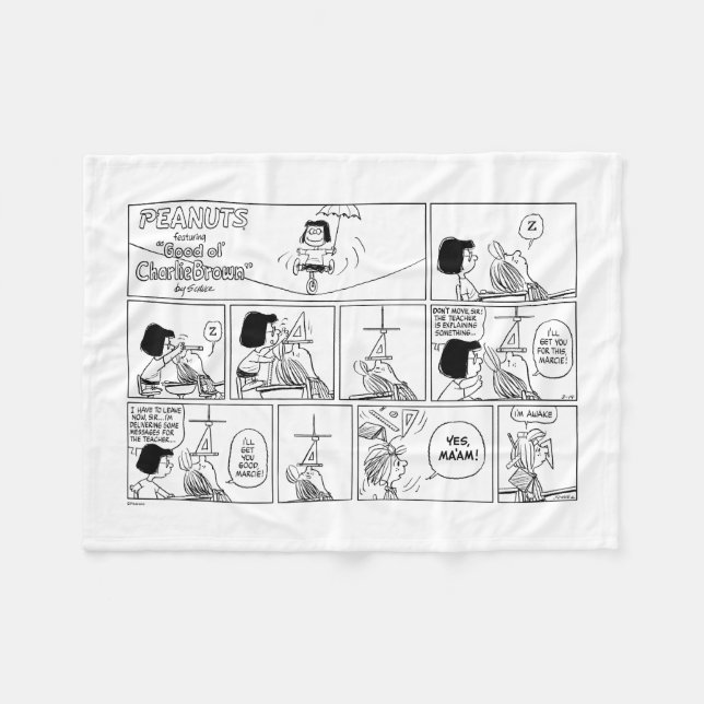 Marcie & Peppermint Patty In The Classroom Fleece Blanket (Front (Horizontal))