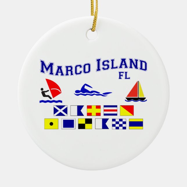 Marco Island FL Signal Flags Ceramic Tree Decoration (Front)