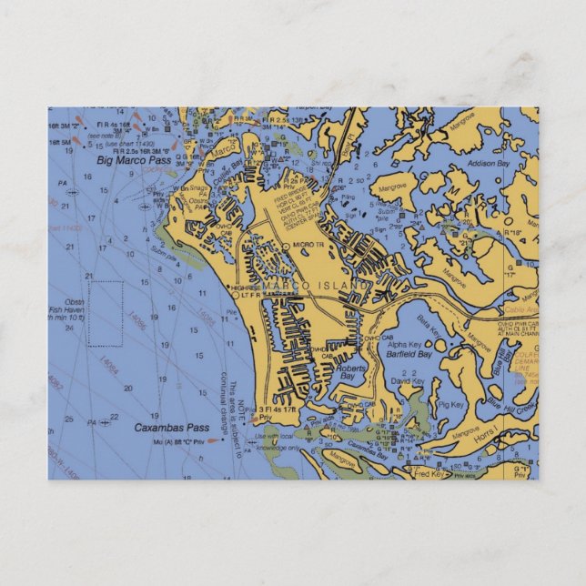 Marco Island, Florida Nautical Chart Postcard (Front)