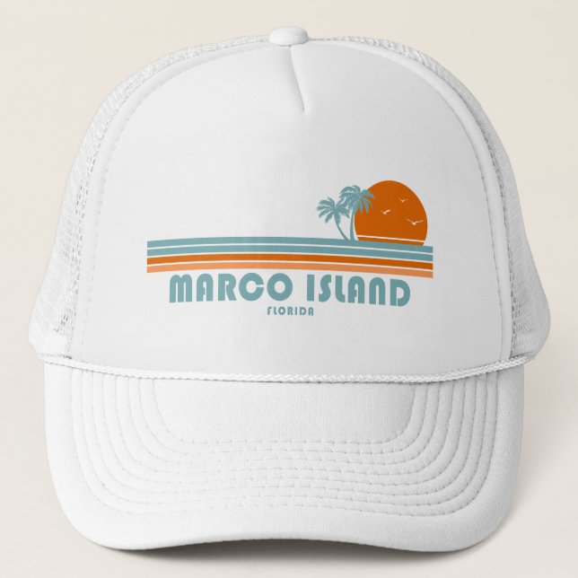 Marco Island Florida Sun Palm Trees Trucker Hat (Front)