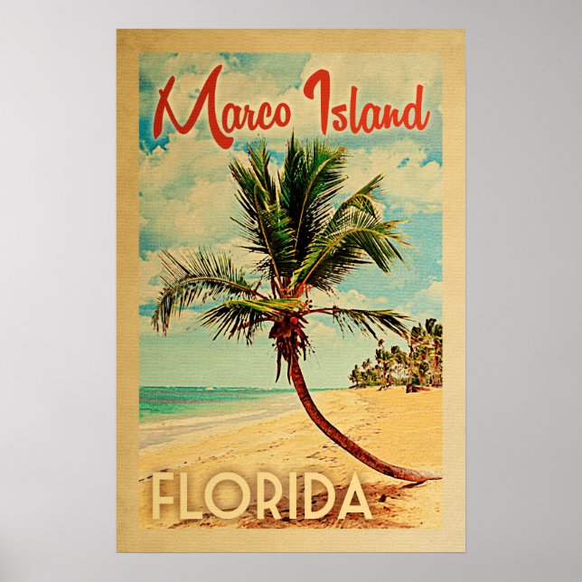 Marco Island Poster Florida Retro Palm Tree Beach (Front)