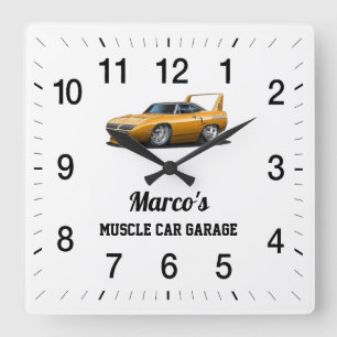 Marco's Muscle Car Garage Square Wall Clock