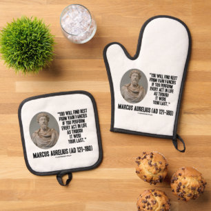Marcus Aurelius You Will Find Rest Vain Fancies Oven Mitt & Pot Holder Set