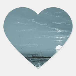 Marcus Larson entrance-to-harbour-moonlight-1881 m Heart Sticker