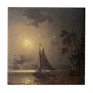Marcus Larson nocturnal-voyage moon night vintage. Tile