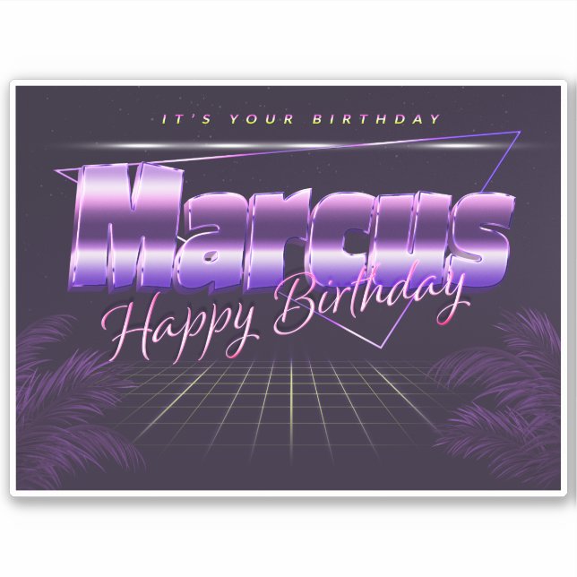 Marcus Name First Name lila retro Sticker Birthday (Front)