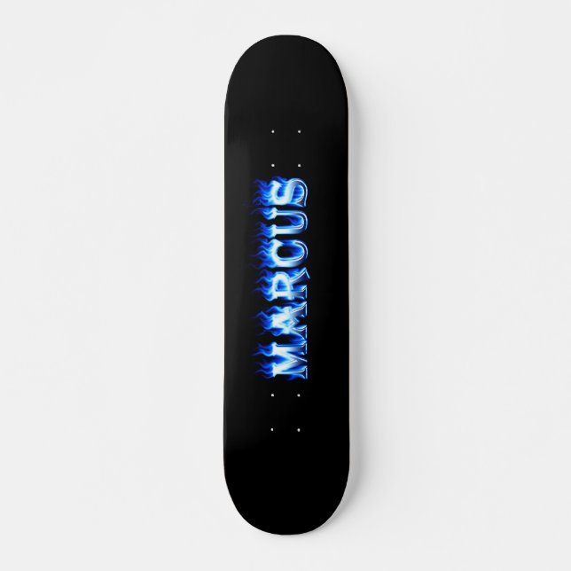 Marcus skateboard blue fire and flames design (Front)