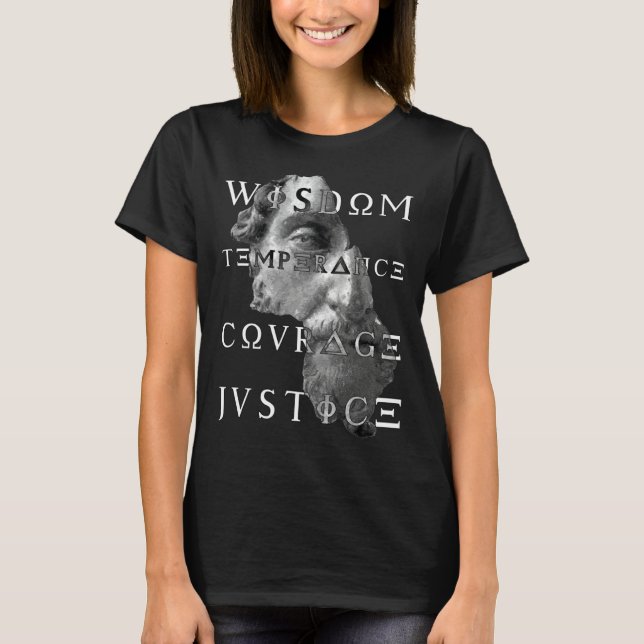 Marcus Virtues of Stoicism Wisdom Courage Temperan T-Shirt (Front)