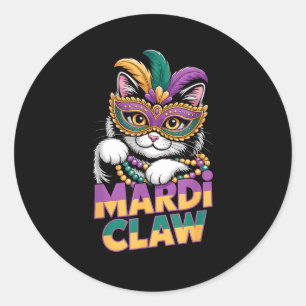 Mardi Claw Cat Kitten Masquerade Mask Purple Green Classic Round Sticker