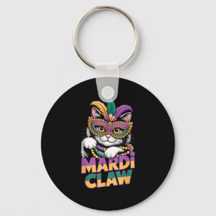 Mardi Claw Cat Kitten Masquerade Mask Purple Green Key Ring