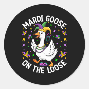 Mardi Goose On The Loose Funny Jester Duck Carniva Classic Round Sticker