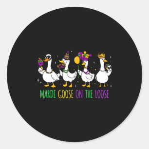 Mardi goose on the loose funny mardi gras louisian classic round sticker