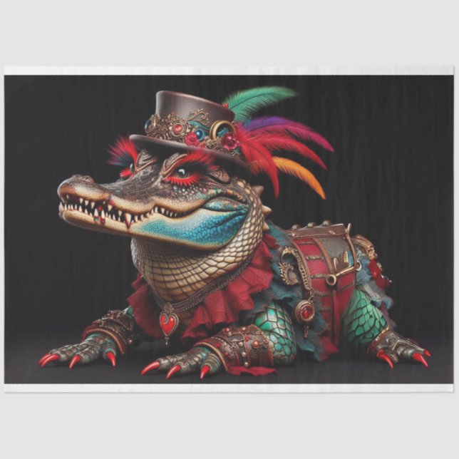 Mardi Gra Coloured Alligator Decoupage Tissue Paper (Front)