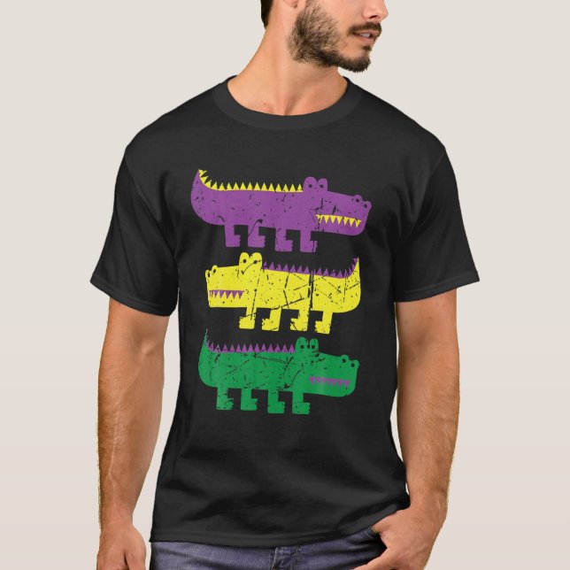 Mardi Grad Alligators 3 Alligators Funny Mardi Gra T-Shirt (Front)