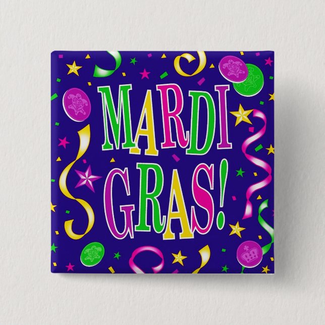 MARDI GRAS 15 CM SQUARE BADGE (Front)