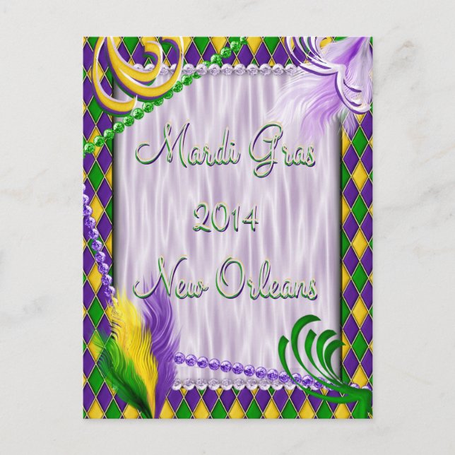 Mardi Gras 2014 New Orleans Harlequin Pattern Postcard (Front)