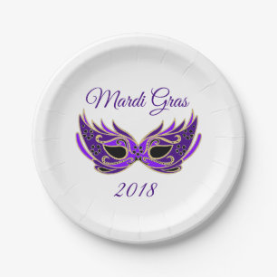 Mardi Gras 2018 Mask Paper Plate