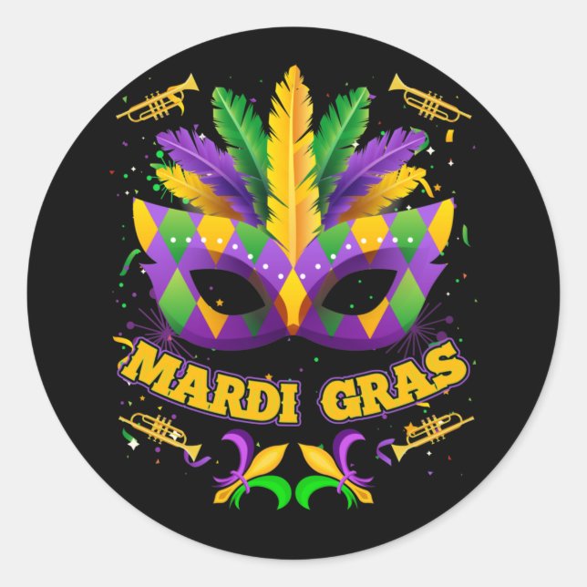 Mardi Gras 2022 Girls Mask Beads New Orleans Party Classic Round Sticker (Front)