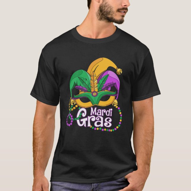 Mardi Gras 2023 Beads Mask Feathers T-Shirt (Front)