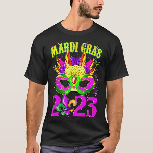 Mardi Gras 2023 Festival Outfits Beads Mask Party  T-Shirt (Front)