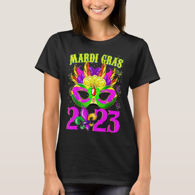 Mardi Gras 2023 Festival Outfits Beads Mask Party  T-Shirt (Front)