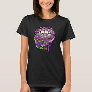 Mardi Gras 2023 Womens Beads Leopard Lips Carnival T-Shirt