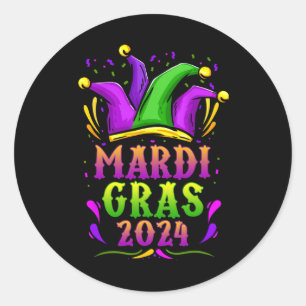 Mardi Gras 2024 Jester Outfit Kids Girls Boys Men Classic Round Sticker