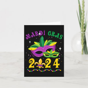 Mardi Gras 2024 Mask Fleur De Lys Beads Nola Carni Card