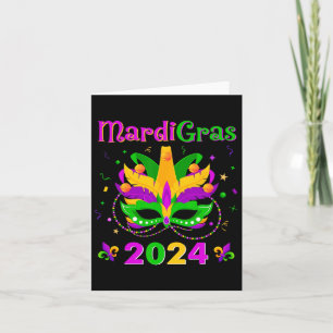 Mardi Gras 2024 Mask Fleur De Lys Beads Nola Carni Card