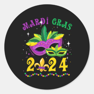 Mardi Gras 2024 Mask Fleur De Lys Beads Nola Carni Classic Round Sticker