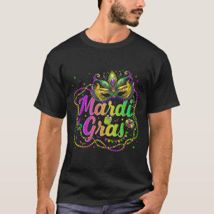 Mardi Gras 2025 Men Women Kids Beads Mask Feathers T-Shirt