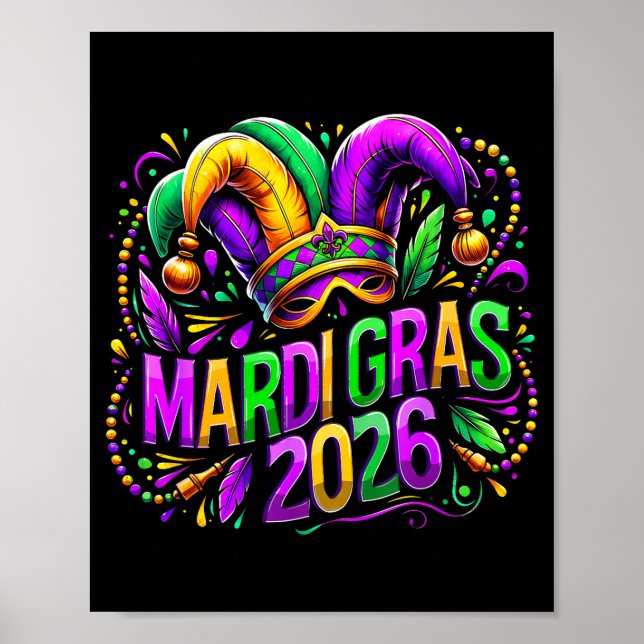 Mardi Gras 2026 Jester Hat Carnival New Orleans Fl Poster (Front)